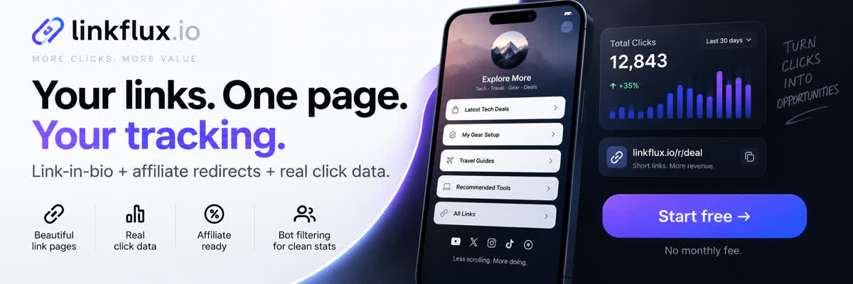 linkflux.io — Link-in-bio, affiliate redirects and click data